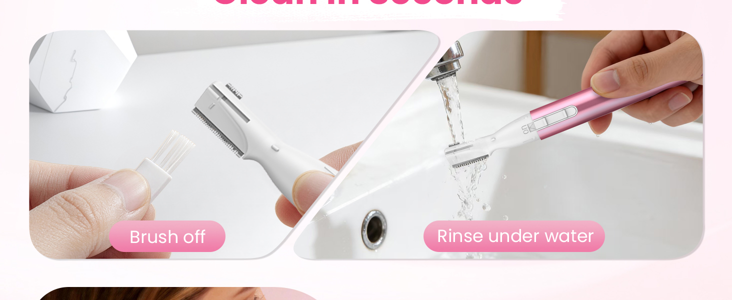 Cleaning the trimmer head by brushing and rinsing it under running water