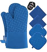 KEGOUU Oven Mitts and Pot Holders 6pcs Set, Kitchen Oven Glove High Heat Resistant 500 Degree Ext...