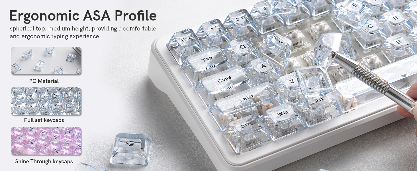 White Crystal jelly keycaps,thick pc keyboard caps