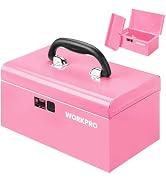 WORKPRO 10.8" Mini Metal Tool Box with Removable Tray | Steel Toolbox, One-Button Latch, PP Handl...