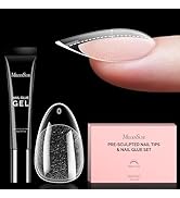 MelodySusie Short Almond Gel Nail Tips Kit-300Pcs Pre-Building Apex Fake Nail Tips 20g Solid Nail...