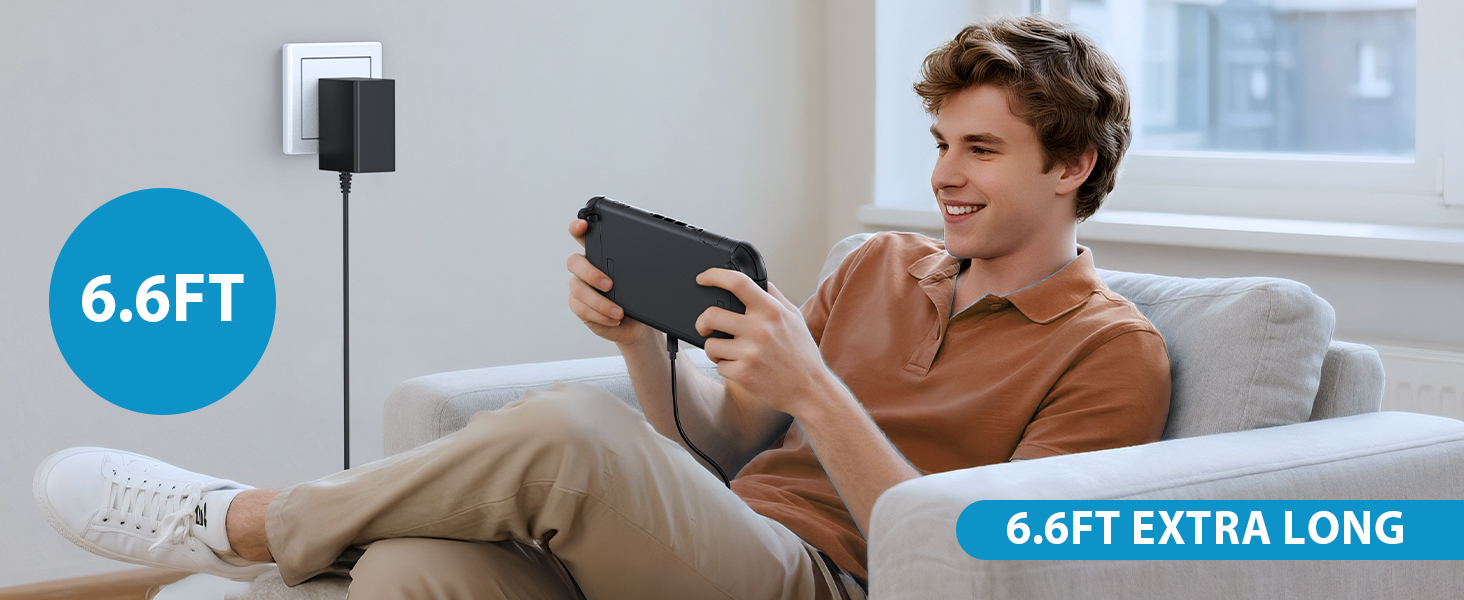 Switch 2 Charger - 60W AC Adapter for Nitendo 2(2025) with 6.6FT Long Cable, Support 4K TV Dock
