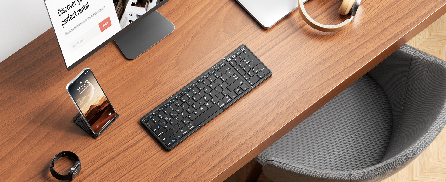 Folding keyboard with leather cover