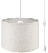 WimiSom Plug in Pendant Light,15 FT Hanging Lamp with Plug in Cord, On/Off Switch, Beige Linen Sh...
