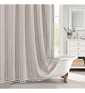 MitoVilla Boho Farmhouse Fabric Shower Curtain, Tan Brown Modern Cotton Linen Shower Curtains for...