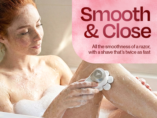 Hummingbird Flexy electric shaver used on legs in bath for smooth close shaving results