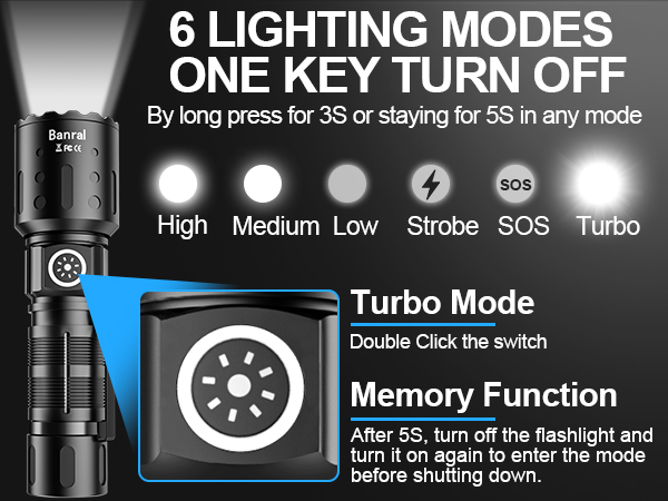 6 LIGHTING MODES AND ONE KEY TURN OFF