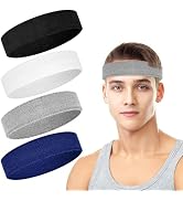 4 Pack Headbands for Men, Sweat Bands Headbands Men &amp; Women, Cotton Terry Sweat Bands for Tennis,...