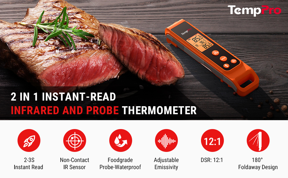 infrared thermometer for cooking with foodgrade probe waterproof