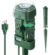 Outdoor Stake Timer Waterproof, 24 Hour Mechanical Power Strip Timer with 6 Outlets(3 180° Rotata...