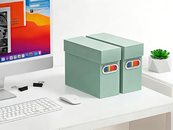 File Organizer Box with Lid &amp; Handle,Sage