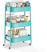 3 Tier Utility Rolling Cart, EAGMAK Metal Storage Cart with Handle and Lockable Wheels, Multifunc...