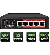 Poe Switch, 5 Port Gigabit PoE+ Switch, Cloud Managed Gigabit Ethernet Switch, 4 Poe Ports @52W, ...