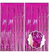 2 Pack Hot Pink Backdrop Party Decorations Tinsel Foil Fringe Curtain Backdrop Streamer Photo Boo...