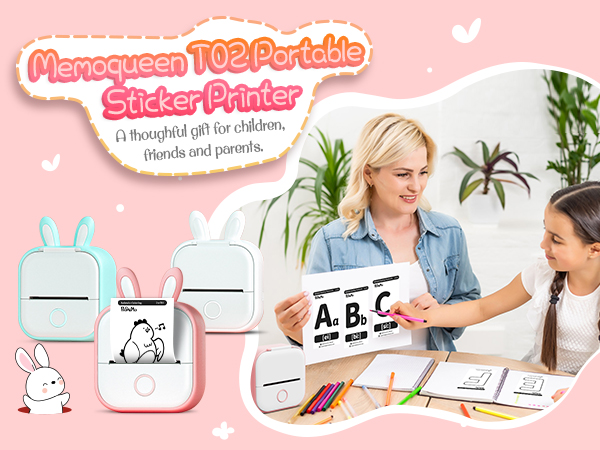 T02 Mobile Sticker Printer mini diy sticker teacher portable for Journal, Notes, Memo, Photo