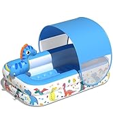 JOSEN Dinosaur Kiddie Pool with Canopy and Sprinkler, Inflatable Baby Pool with Soft Cushioned Fl...
