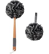 AmazerBath Shower Sponge Loofah Back Scrubber, PE Soft Mesh Loofah Body Scrubber with Long Wooden...