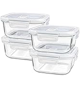 Susukkie Square Glass Containers with Lids 24oz - Borosilicate Glass Food Storage Set 3 Cup, Free...