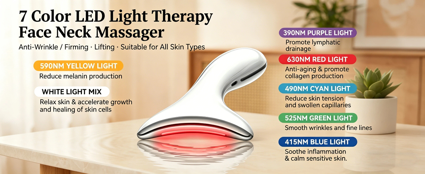 7-Color LED Phototherapy Device with Lifting, Heat &amp;amp; Vibration, Firming
