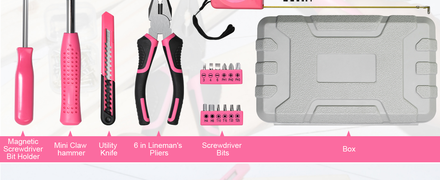 25 piece pink household tool kit