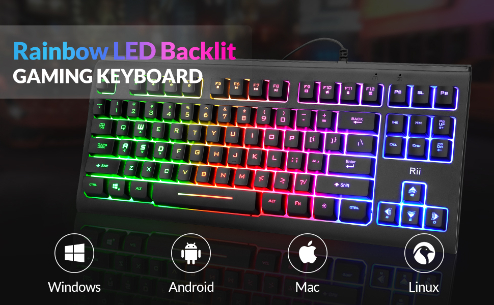Rainbow LED Backlit Gaming Keyboard,compact keyboard,silent keyboard