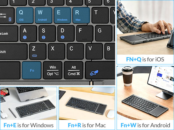 Portable Foldable Bluetooth Keyboard can switch freely between 4 systems