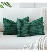 OTOSTAR Pack of 2 Soft Corduroy Decorative Throw Pillow Covers 16 x 24 Inch Boho Striped Pillow C...