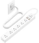 6 Ft Power Strip Surge Protector - 7 Outlets 4 USB Ports (2 USB C), Ultra Thin Flat Extension Cor...