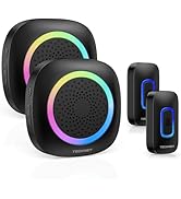 TECKNET Wireless Doorbell, 2 Transmitters 2 Receivers Door Bell Battery Operated with RGB Light, ...