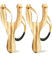 POPLAY Wooden Slingshot Toy, Solid Wooden Slingshot Resortera with Spare Rubber Band and 180PCS M...