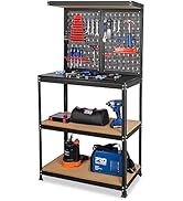 31.5”Workbench, Heavy-Duty Steel Tool Workbench with Pegboard Shelves, 330Lbs Multipurpose Work B...