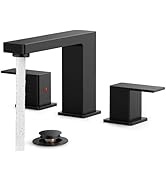 FORIOUS Black Bathroom Faucet 3 Hole, Matte Black Bathroom Sink Faucet 8 Inch Widespread, 2 Handl...
