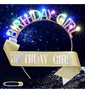 Uranian Light Up Birthday Headbands and Sash LED Rhinestone Halo Crowns Glow Birthday Party Favor...