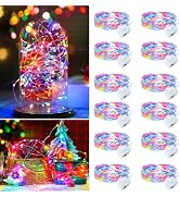 chzk 12 Pack Multicolor Fairy Lights Battery Operated 7ft 20 LED Mini String Twinkle Lights for C...
