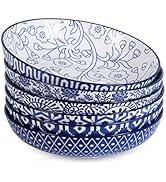 Selamica Porcelain 26 Ounce Pasta Bowls Set of 6, 8 inch Wide and Shallow Salad Bowls, Serving Bo...