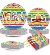200 PCS Mexican Fiesta Party Plates Napkins Fiesta Themed Tableware Set for Mexican Party Decorat...