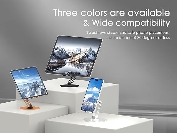 To achieve stable and safe phone placement, use an incline of 80 degrees or less