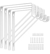 AYAYGD 4PCS Heavy Duty White Closet Rod Brackets 11 x 11 Inch,1-3/8Inch Diameter Shelf and Rod Br...