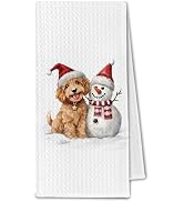 ChissNook Winter Christmas Goldendoodle Snowman Kitchen Towels, Golden Doodle Gifts Dish Towels D...