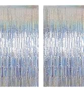 Silver Laser Tinsel Glitter Foil Fringe Curtain Birthday Party Streamers Backdrop Decorations Pho...