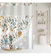 GKLEASG No Hook Shower Curtain with Snap in Liner, Colorful Flower Floral Heavy Duty See Through ...