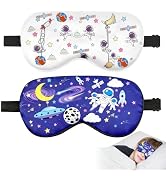 2 Pcs Sleep Mask for Kids Boys, Silk Eye Covers for Sleeping, Adjustable Strap &amp; Light Blocking D...