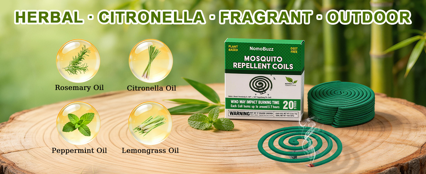Plant-Based mosquito incense coils include rosemary, citronella, peppermint, and lemongrass oils.