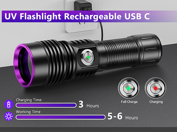 uv flashlight rechargeable usb c