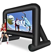 GZKYYLEGS 16 Feet Inflatable Movie Screen Outdoor, Projection Screen with Air Blower, Tie-Downs a...