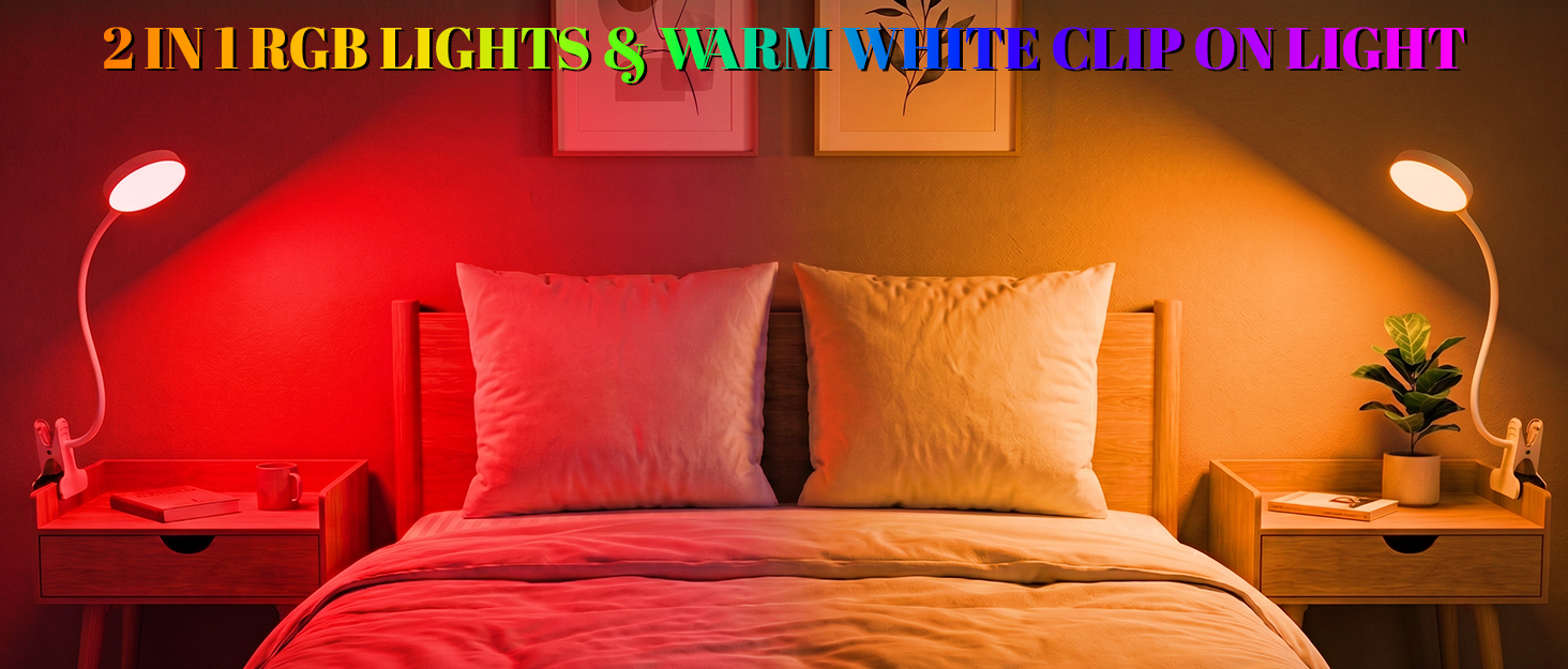 Clip on Lamp,10 RGB Colors+10 Brightness Clamp Light