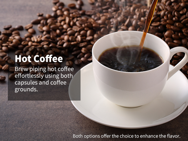 Effortless hot coffee brewing using both pods and loose grounds