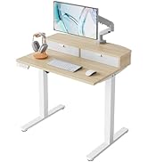 HUANUO 32 x 21 inch Small Electric Standing Desk with 2 Drawers, C-Clamp Mount Compatible, Height...