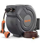 Upgraded Retractable Garden Hose Reel 1/2 inch x 130 ft 9 Pattern Nozzle Wall-Mounted Any Length ...