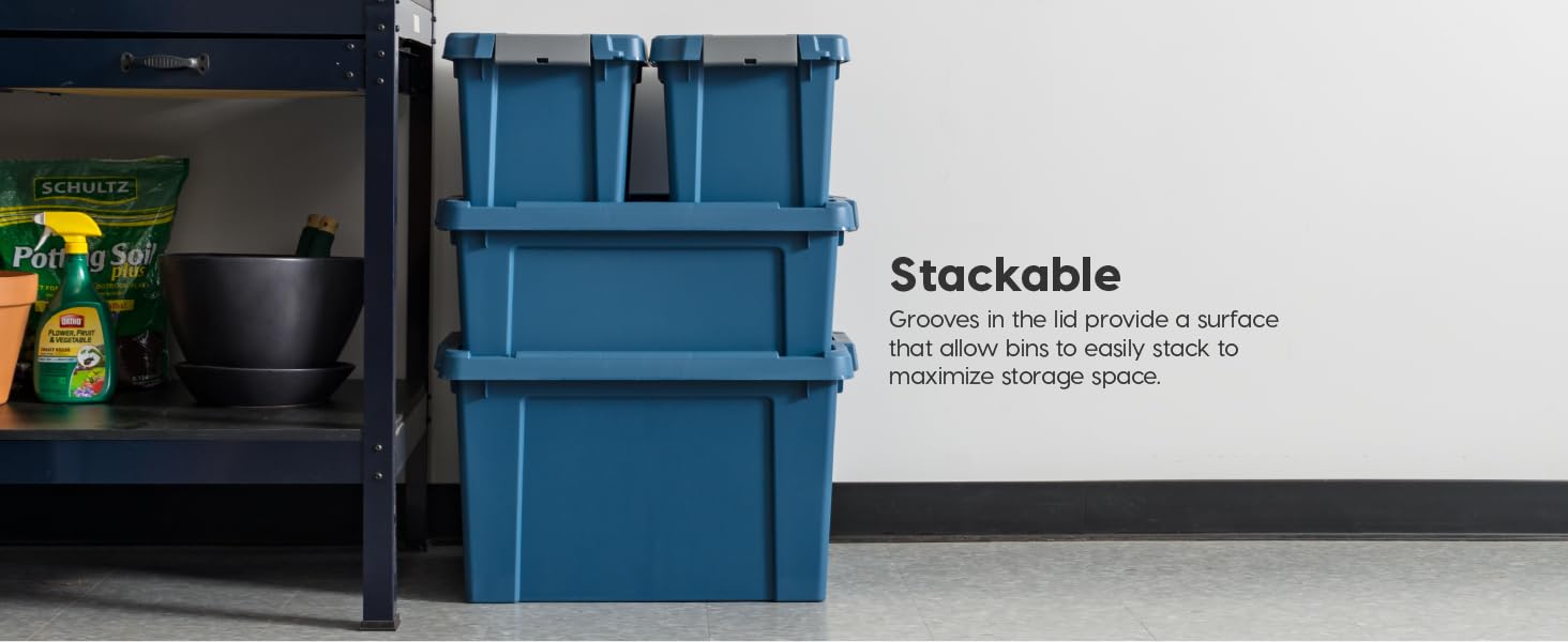 Lockable Storage Bins with Lids Heavy Duty, Stackable Containers, Garage Organizing Bins Moving Tubs